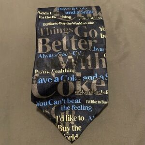 Vintage Coca Cola Collectible Necktie Print Black Gray Blue Men's Tie NWT Silk